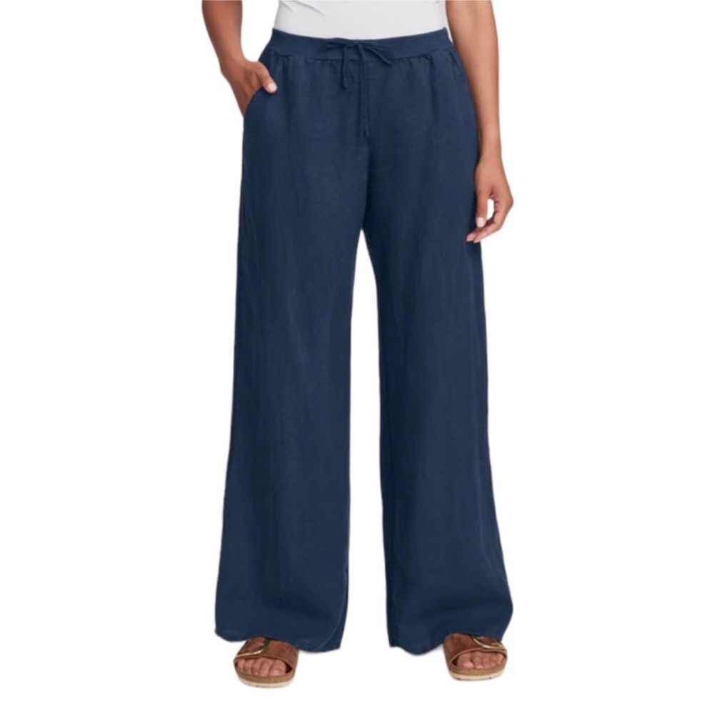 Flax Urban Flat Iron Navy Blue Wide Leg Linen Pants
